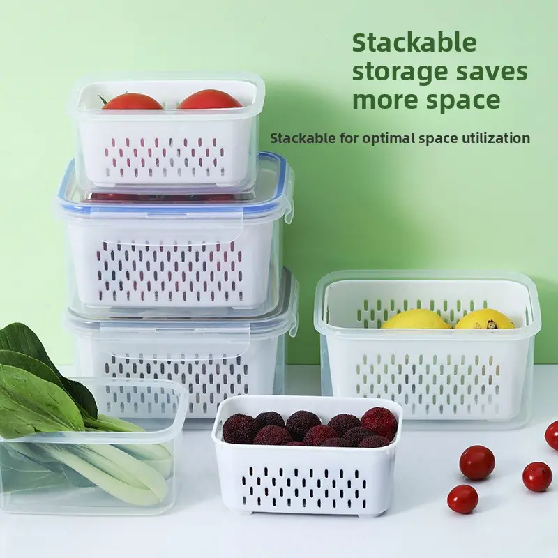 6-Pack Stackable Reusable Fruit & Vegetable Storage Organizer Set, Double-Drainer Preserving Containers with Vegetable Drainage, Space-Saving Kitchen Utensils for Household Meal Prep & Container Food Storage That Maintains Freshness, Kitchen Accessories