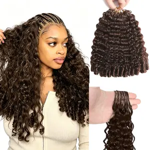 New 2026 Ramiss 4# Brown Burmese Curly Crochet Human Hair Pre-Separated 50g/Pack Time-Saving, 40 Strands/Pack Mircale Knots Hot braids,4-5 Packs for Full Head Protective Styles Light Weight No Tension Reusable Feather Crochet