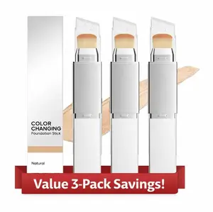 2-in-1 Color Changing Foundation Stick with Brush, Auto-Adjusting Shade Matching Foundation & Concealer, Full Coverage Cream Formula, Smooth Poreless Matte Finish, Natural Look Makeup Cosmetic