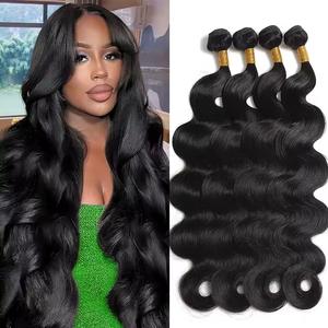 Msgem Hair Body Wave Bundles Human Hair 10-32 Inch Brazilian Human Hair Bundles 3 Bundles or 4 Bundles Hair Extension Weave Bundles Natural Color 3Pcs/Lot