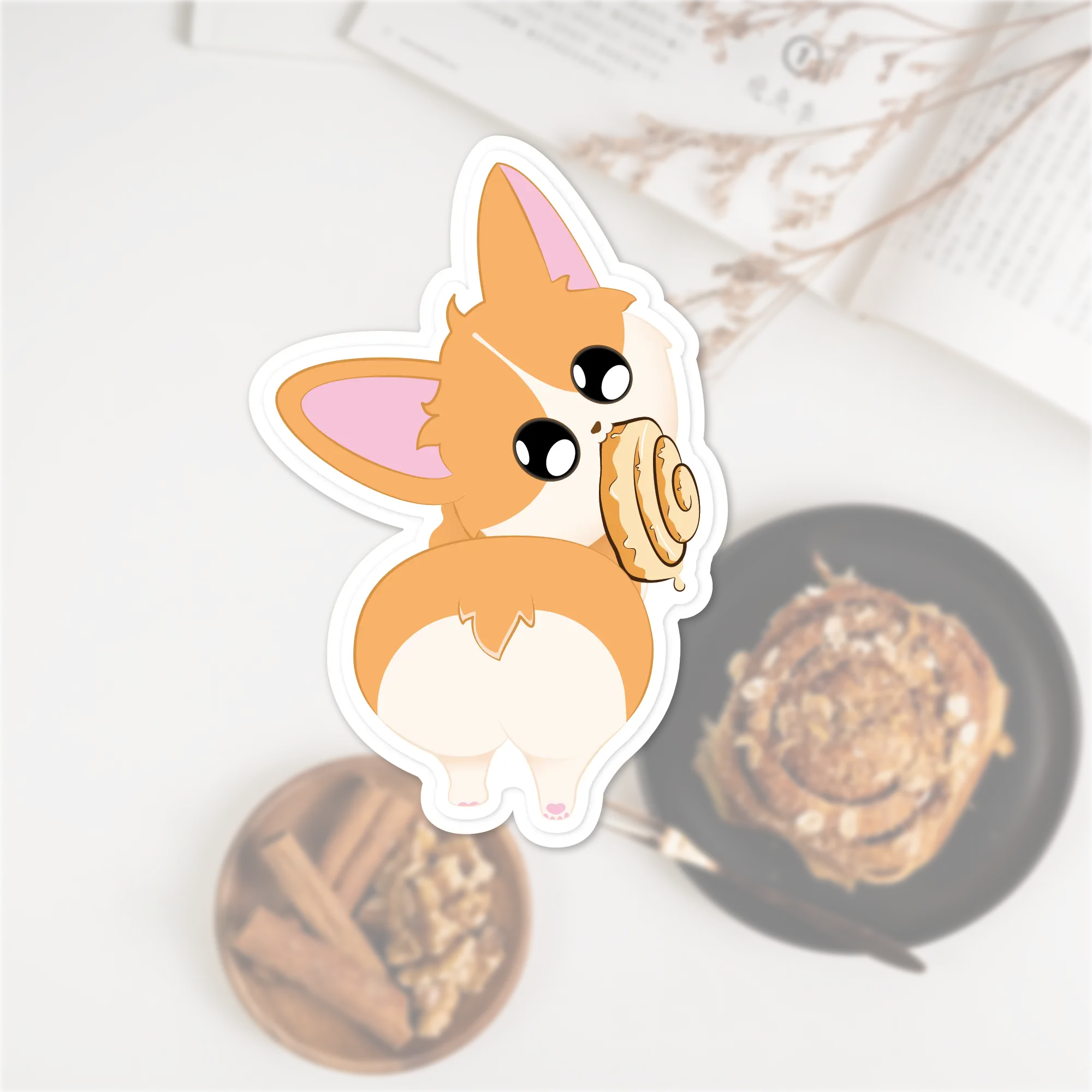 Corgi butt sticker, cinnamon bun sticker, cute die cut sticker, kawaii waterproof corgi sticker, phone case sticker, water bottle sticker