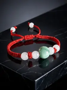 Natural Jade Bracelet, Adjustable Red Cord Jewelry - Protection, Prosperity Charm