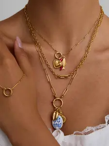 A Classic And Simple Women s Necklace With A Cross Shaped Chain Long Oval Snap Lock Stainless Steel 18k Gold Plated Waterproof And Anti Allergy Charming Casual Accessory