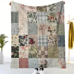 Vintage Creative Floral Plaid Print Flannel Blanket, Beautiful Comfortable Warm Nap Blanket, Suitable for Sofa, Bed, Office, Car, Camping Travel Blanket, Home Decoration - Four Seasons Gift, camping- cozy nap blanket, kid young adult men woman