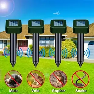 Solar Powered Mole Repellent, 4 Counts/set Ultrasonic Mole Repeller, Outdoor Lawns Garden Yard All Pests Sonic Spikes Stakes Chaser