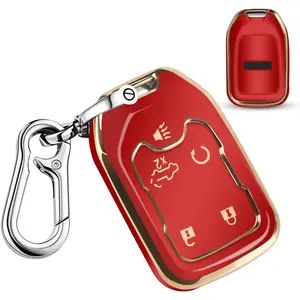 New Upgrade for GMC Key Fob Cover TPU Protector Case with Keychain for 2019-2022 Chevy Silverado GMC Sierra 1500 2500HD 3500HD Key Cover Smart Remote 5 Button(Red)