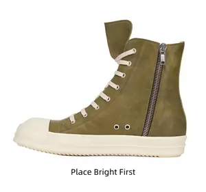Olive Green High-Top Suede Sneakers with Cream Rubber Toe Cap and Chunky TPU Sole