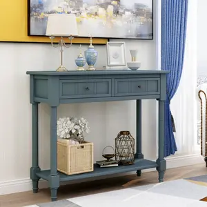 TREXM Daisy Series Console Table Traditional Design with Two Drawers and Bottom Shelf (Navy) narrow console table accent table