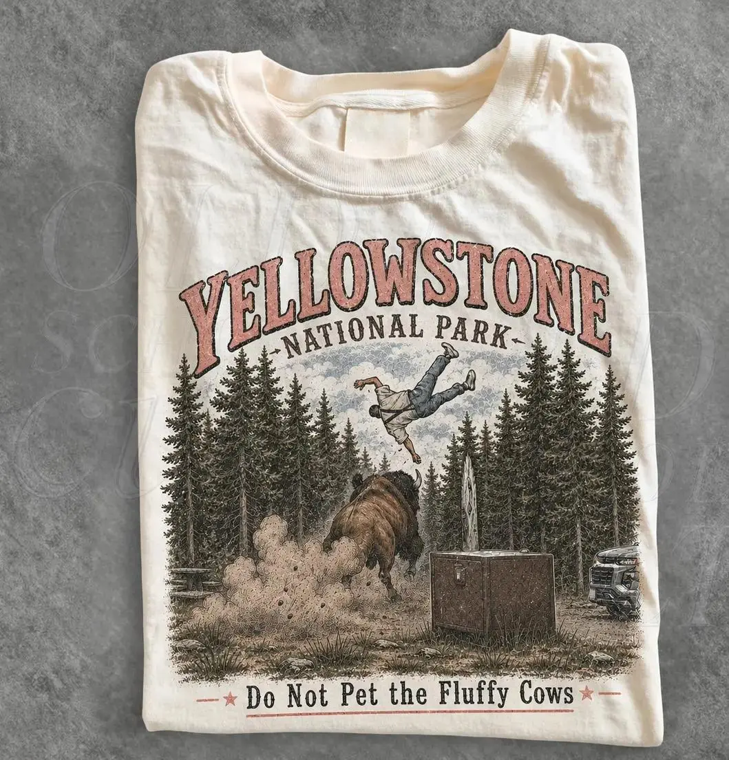 Do Not Pet The Fluffy Cows Graphic T-Shirt, Yellowstone National Park Travel Tee, Family Camping Vacation Matching Shirt, Outdoor Lover Holiday Gift, Unisex Casual Short Sleeve Apparel