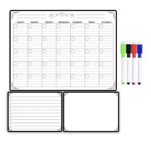 3-Pack, Magnetic Dry Erase Calendar Set, Monthly Planner, To Do List, Blank Whiteboard, with 4 Markers, for Fridge, Home, Office, School