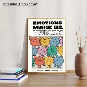 Emotions Make Us Human Unframed Canvas Painting, Unframed Art Print, 1 Count Modern Emotions Management Wall Art, Wall Decor for Home Living Room Bedroom Office
