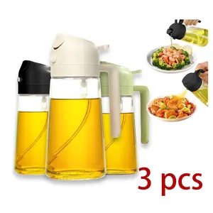 Dark Green Glass 16oz Oil Dispenser, 3 Pack Light-Blocking 2-in-1 Sprayer for Air Fryer, Kitchen & Outdoor BBQ