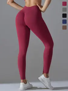 Women's Solid V Waist Sports Leggings, High Stretch Seamless Yoga Leggings, Scrunch Leggings, Tight Leggings, Ladies Sportswear for Indoor Outdoor Wear, Bottoms, Womenswear