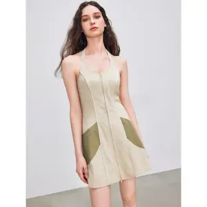 Cider [size 0-10] Halter Patchwork Zipper Mini Dress