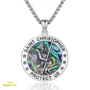 Brighthive S925 St. Christopher S925 sterling silver pendant necklace protection jewelry amulet necklace gift unisex gift box packaging