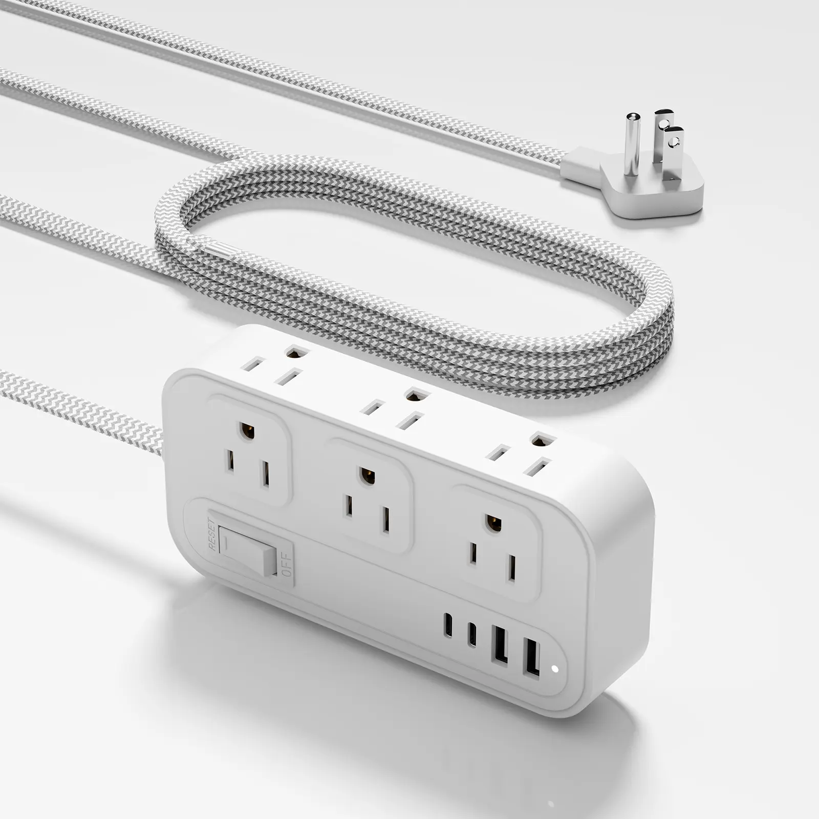 Compact Flat Plug Surge Protector Power Strip with Switch, 6 AC Outlets, 5 Ft Slim Flat Durable Braided Extension Cord, 4 High-Speed Charging Ports (2 USB-A, 2 USB-C), Rectangle USB Charging Station, 110V-130V, 1250W Max, Essential for Home, Office
