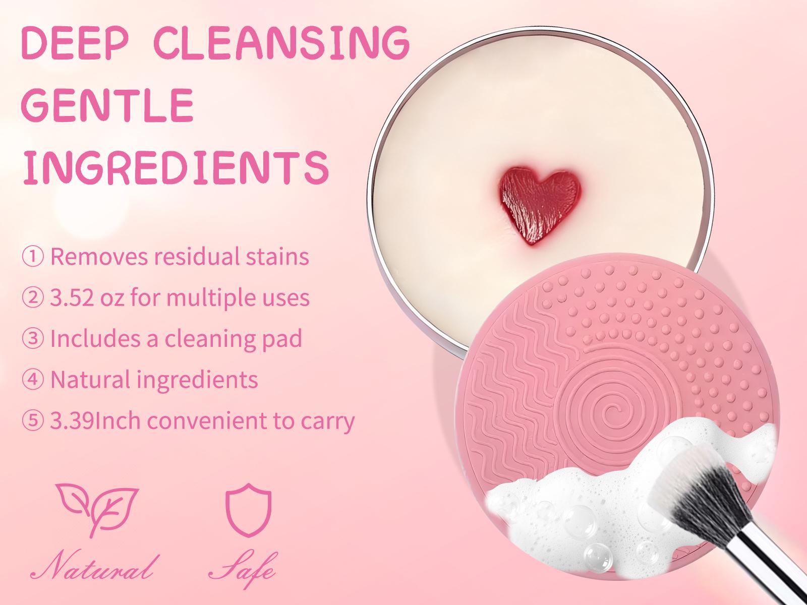 Makeup Brush Heart-Shaped Cleansing Soap Solid Soap Cleanser for Makeup Brushes Includes Color-Removing Sponge Brush Cleaning Pad Silicone Makeup Brush Cleaning Tool Removes Eye Shadow Pigment