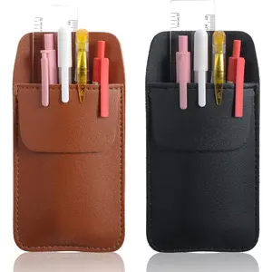 2 Pcs PU Leather Pocket Protector Pen Organizer for Men Shirts Can Hold 4 Pens Pencil Pouch for Lab Coats (Brown+Black)
