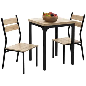 HOMCOM 3 Piece Dining Table Set for 2, Modern Kitchen Table and Chairs, Dining Room Set for Breakfast Nook, Small Space, Apartment, Space Saving, Light Wood Grain