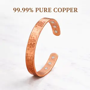 Hammered Copper Magnetic Bracelet - Adjustable Cuff, Arthritis Support Gift, Father’s Day/Anniversary Present, 6.5-7 Inches Dimensions