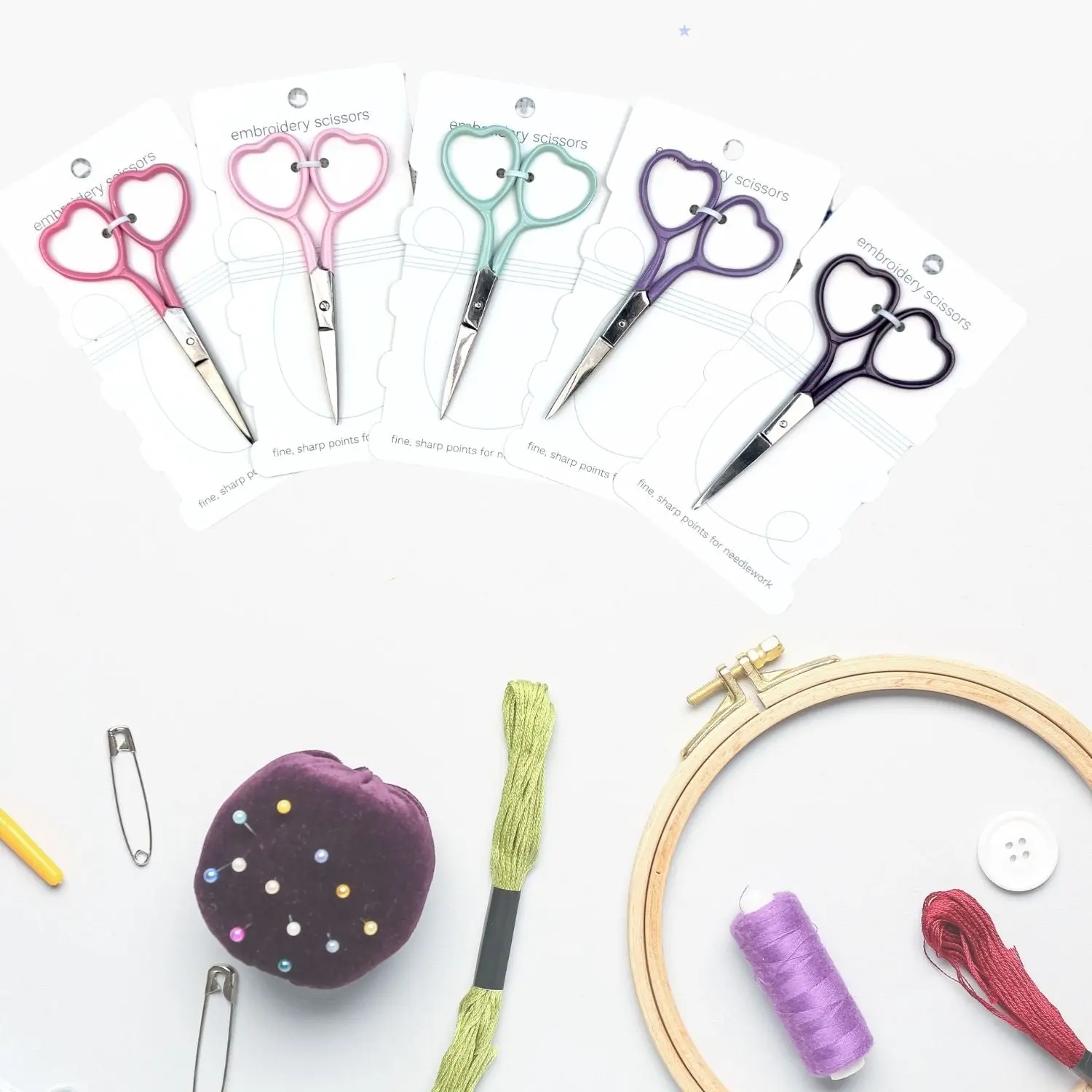 Stainless Steel Embroidery Scissors with Cute Pointed Heart-Powder-Coated Handles, 1.5 in Blade Length, for Needle-Crafters, Cross-Stitch, Quilting, 1.5 Inches