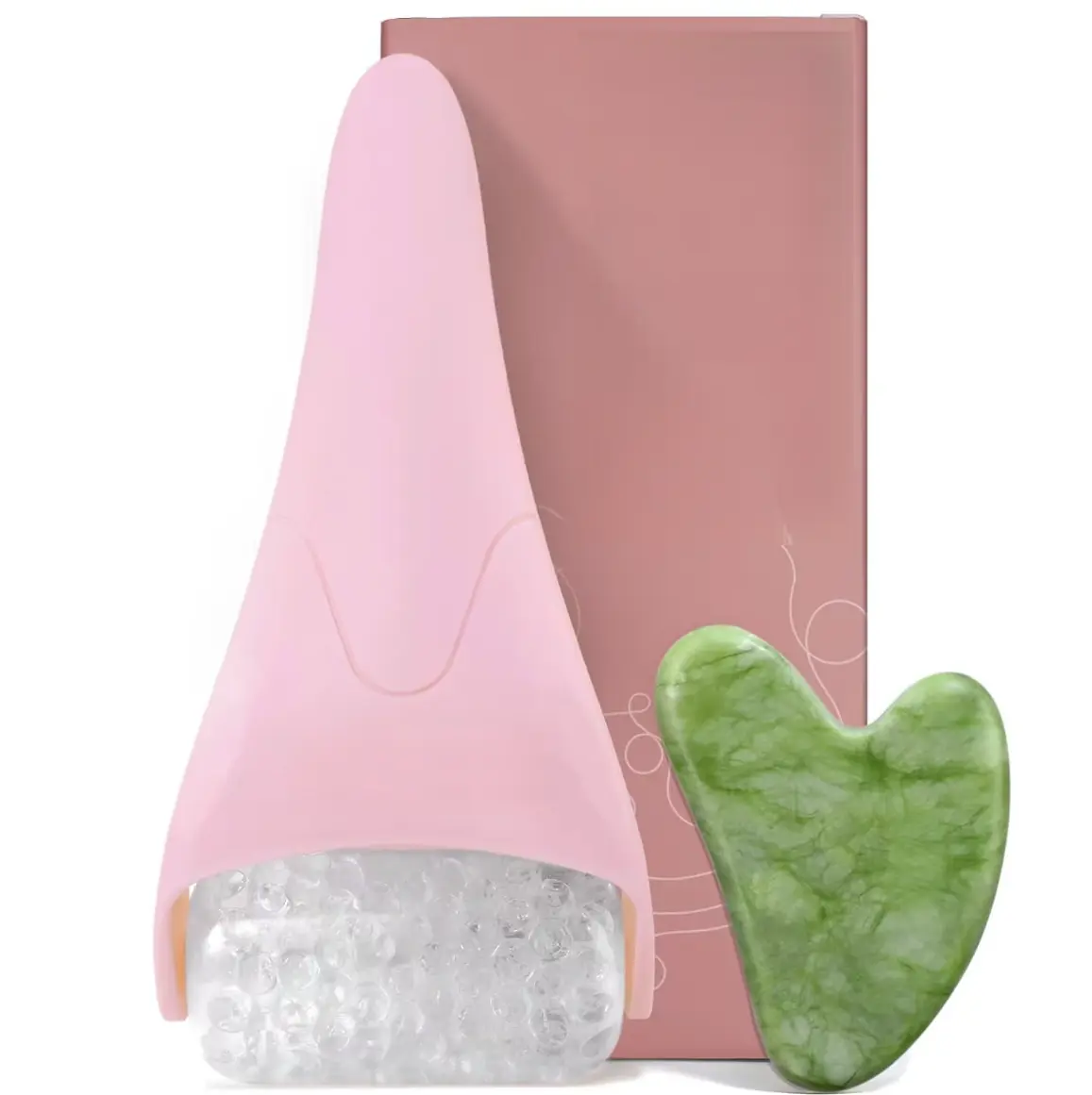 Facial Beauty Massager 2-Piece Set - Jade Gua Sha & Ice Roller for Daily Use, Smooth Complexion, Face Debloat, Calms Skin, Radiant Results, Radiant Skin, None, Single Item, 80G, All Types, Roller Stick, Anti-Aging, Reducing Puffiness, Adults, Even Out Ski