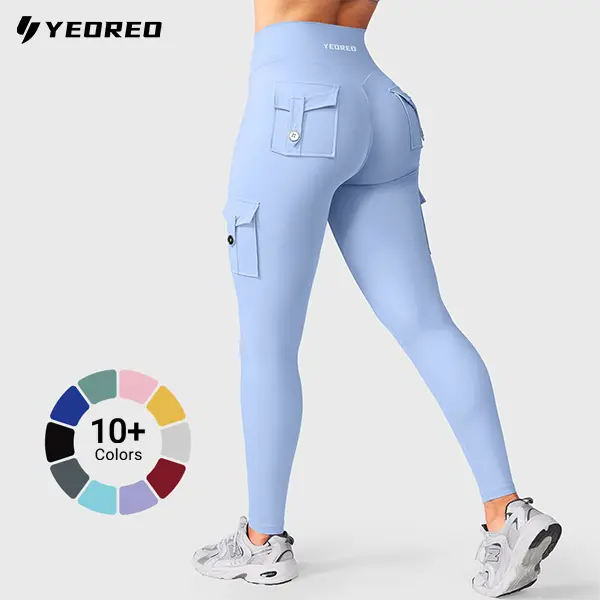 YEOREO CoreFlex Workout Cargo Leggings with Pockets for Women Hidden Scrunch Butt Lifting Leggings Gym Yoga Pants