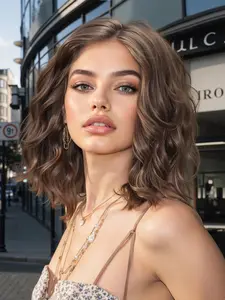 Bobo Head 12-Inch Short Wig, Synthetic Wavy Wig, Stylist Friendly Wig, Shoulder-Length Curly Hair, Daily Wear & Holiday Gift, Wavy Style, All-Season Use