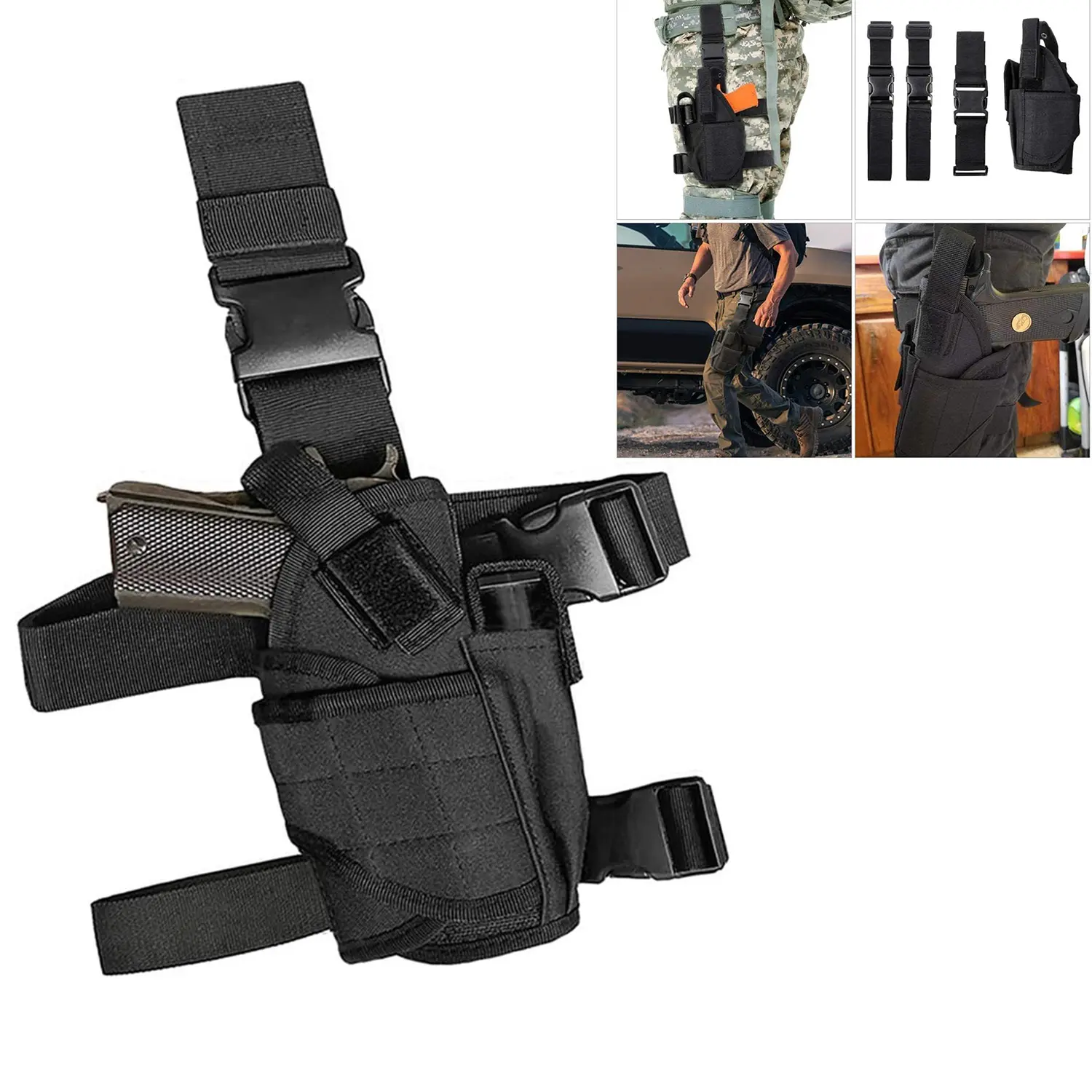 Drop Leg Holster Fits Optic/Light/Laser for Glock 17 19, Sig P220 S&W | Thigh Pistol Holster for Men and Women, Adjustable Thigh Pistol Holster for Glock 17 19, Sig P220 P226 S&W M&P 9MM, Colt 1911