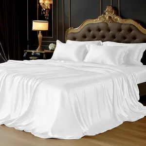 White Luxury Twin Sheet Set 4 Piece with Deep Pockets Fitted real silk bedding deep pocket comparable with twin sized blow up mattress and regular mattress elastic bed bottom sheet