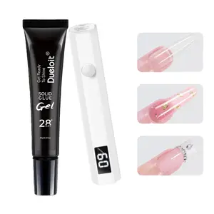 Solid Nail Glue Set, Handheld UV Lamp for Press On Nails, Clear Nail Tips and gel x nail glue Long-Lasting Strong Adhesion Solid Gel DIY Fall Nail Art Home, UV Light Cured Needed