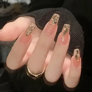 Bling Coffin Press on Nails Fake Nails Tips Full Cover Medium False Gradient Nails for Women and Girls 24PCS