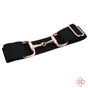 CELAEQ 1.5 inch, Equestrian Belt for Horseback Riding, Adjustable Elastic Belts for Girls, Belt for Riding Breeches (Classic Black with Rose Gold Buckle)