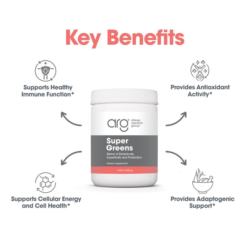 Allergy Research Group Super Greens - Superfood Green Powder with Spirulina, Chlorellla and Oat Grass, Clinically-Studied Probiotic Support for Women and Men