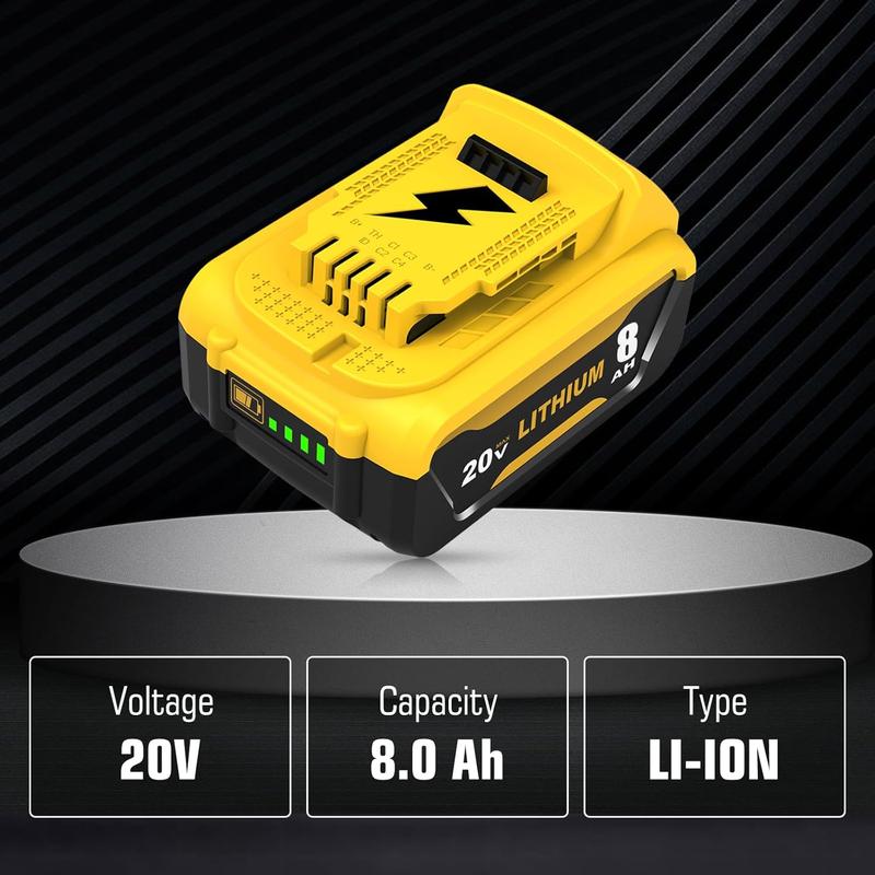 2Pack 8.0Ah Replacement Battery for Dewalt 20V Max Lithium-ion Series Cordless Tools Yellow Safety Tested & Compatible with XR DCB200/DCB201/DCB203/DCB204/DCB205/DCB206/DCB207 & DCD/DCF/DCG