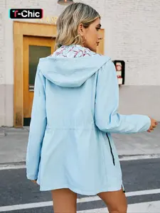 Women's Spring Windproof Jacket, Casual Print Outerwear, Long Sleeve Fitted Hooded Coat, All Seasons Wear, Lightweight with Pockets, Lady