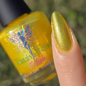 Canary Diamond Nail Polish by Drunk Fairy Polish | A Yellow Jelly Base Containing a Unique, Fine-Particle, Glittery, Pearly, Slightly Metallic Shimmer