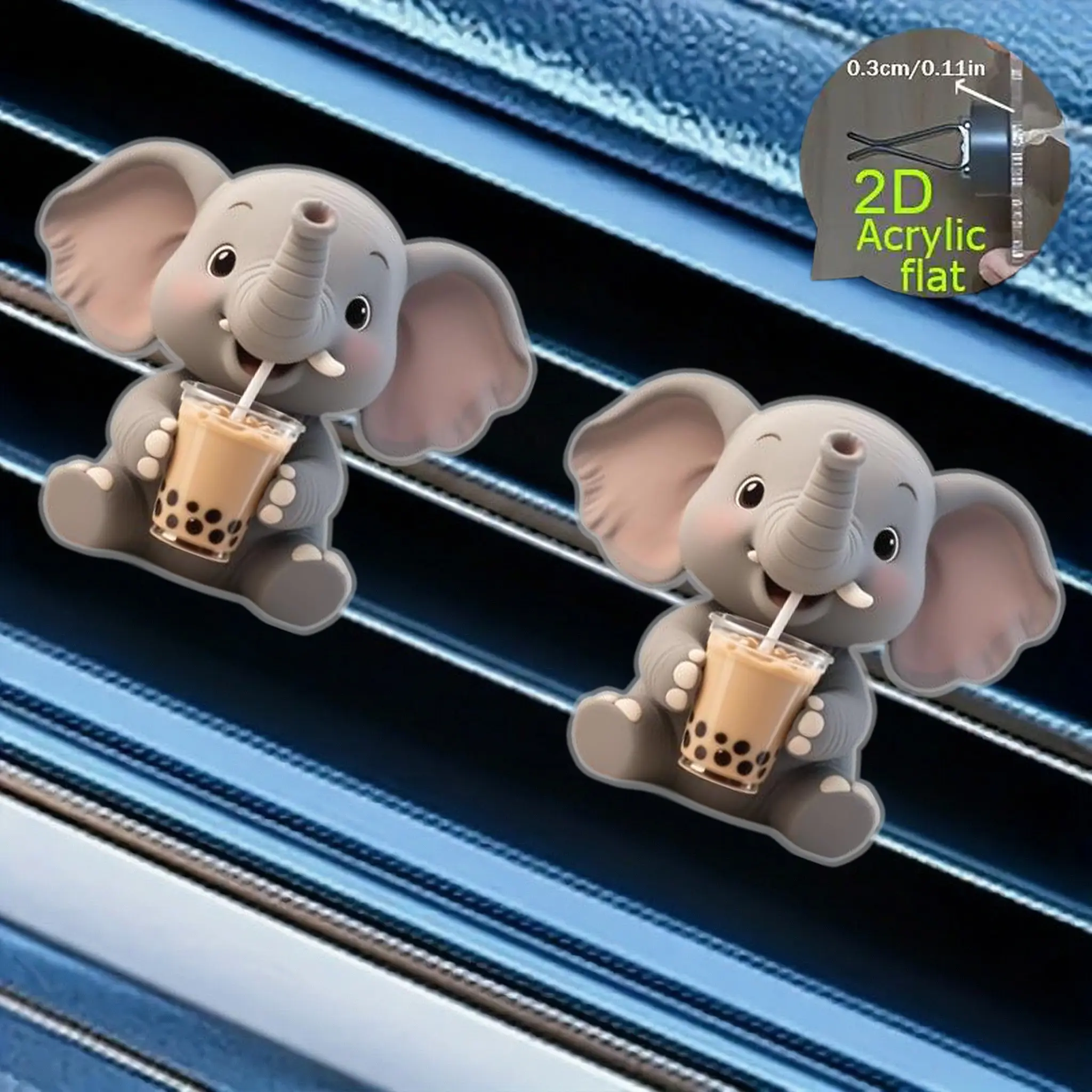 Cute Elephant Pearl Milk Tea Pattern Car Air Vent Clip, Acrylic Cartoon Decoration, Car Ornament, Car Decorations, No Scent, 2D Flat Design, Automotive Accessory
