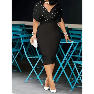 Stunning Surplice Neck Batwing Sleeve Bodycon Dress-Elegant Pearl Beaded,Micro Elastic Nylon Fabric, Machine Washable,Summer Black Casual Pink Vneck