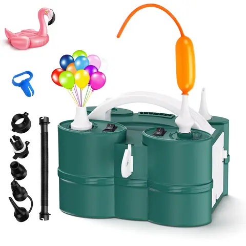 Electric Balloon Pump, Portable Electric Balloon Inflator Balloon Pump Dual Nozzle Green 110V 600W Balloon Inflator for Party Decoration
