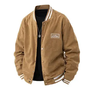 Men’s winter warm flannel jacket with faux fur collar, thick corduroy jacket, single-breasted, machine-washable cold-weather jacket (black and brown button closure), suitable for casual to formal occasions, insulated fabric, wool, beige, long sleeves