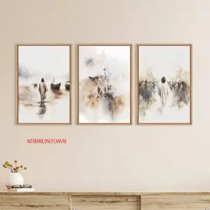 Set of 3, Christian Bible-themed wall decor, minimalist bohemian-style Christian murals, vintage Christmas-themed cross art prints, canvas wall art set, suitable for living rooms, bedrooms, and churches, 2D flat, frameless