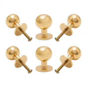CDNY Gold Ball Cabinet Knob Pack of 6 Polished Iron Drawer Pulls KI-101 Durable Iron with Gold Finish 1 Inch Diameter Easy Install for Cabinets Drawers Wardrobes