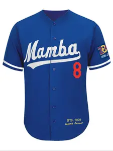 Men's 8/24 Baseball Jersey, Blue Embroidery Sports Uniform, Casual Short Sleeves, Button Down T-Shirt, Loose-Fitting, Sporty Style, Jersey Tee