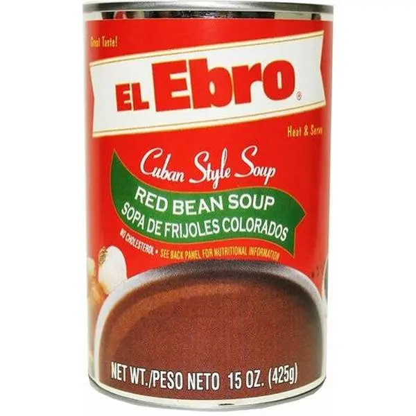 Authentic Cuban-Style El Ebro Savory Red Bean Soup with Garlic, Onion, Olive Oil, 15 oz Canned Instant Pantry Food (No Room-Temperature Prep Needed)