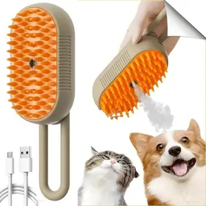 Pet Steam Grooming Brush 3-in-1 Steamer Massager & Fur Remover for Cats & Dogs with Adorable Cat Ear Design