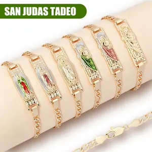 Two-Tone Vintage St. Jude Religious Bracelet, San Judas Tadeo Protection Amulet, Catholic Faith Fashion Jewelry Chain Mens Womens Gift