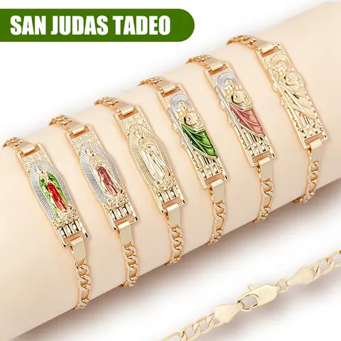 Women's 2-Tone Vintage Metal Bracelet - St. Jude Icon Protection Amulet, Catholic Faith-Forward Fashion Accessory, Meaningful Gift for Women