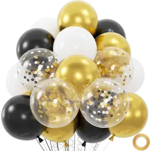 50pcs Black Gold and White Balloons with 12inch Metallic Gold and Black Confetti Balloons for Class of Graduation, 30th 40th 50th Birthday Party Decoration