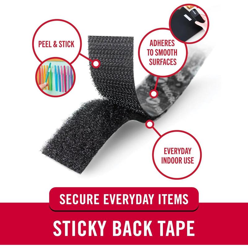 – 30 ft Sticky Back Hook and Loop Fasteners – Peel and Stick Permanent Adhesive Tape Keeps Classrooms, Home, and Offices Organized – Cut-to-Length Roll | 3/4 in Wide | Black, (91137)